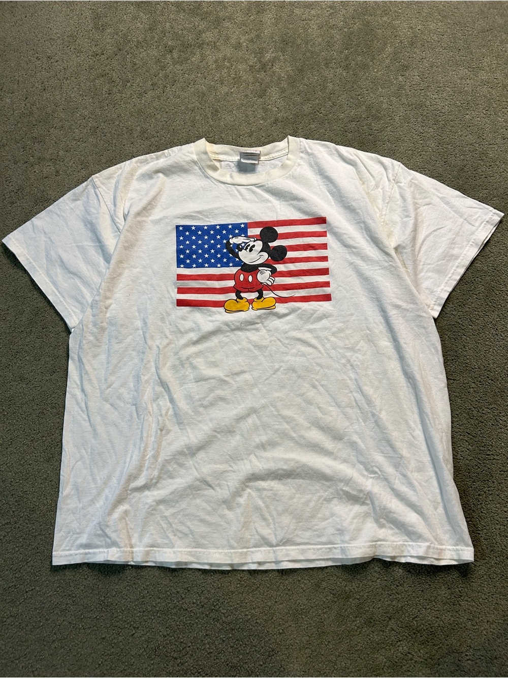 Vintage 90s Disney Store White T Shirt Mickey Mouse Salute American Flag XL